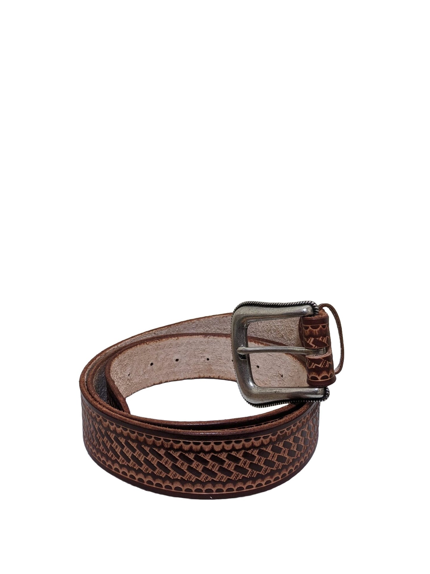 Basketweave Embossed Leather Belt