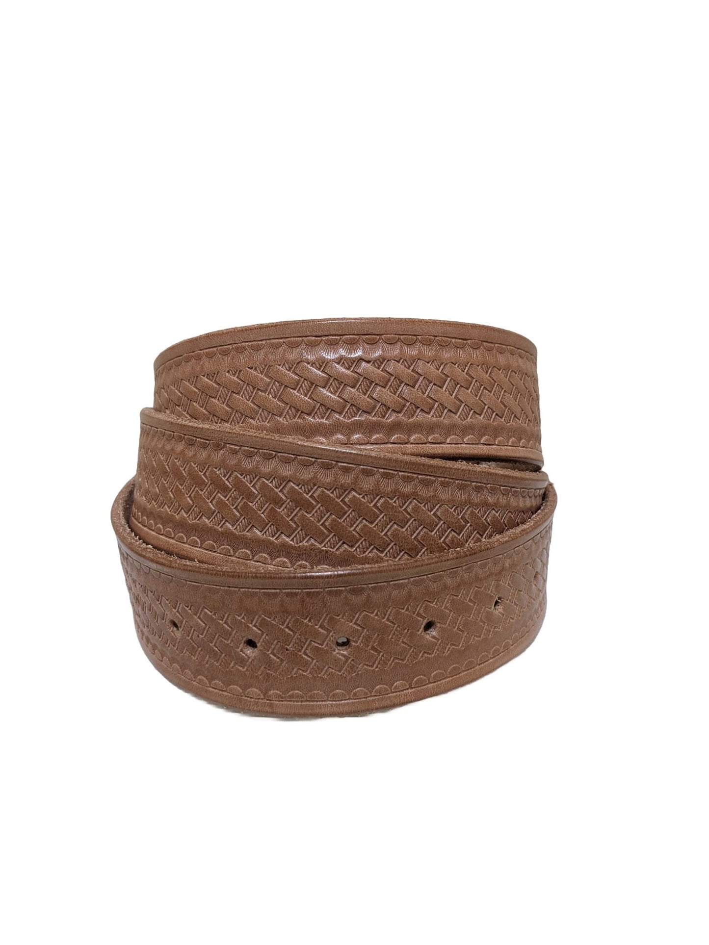 Basketweave Embossed Leather Belt