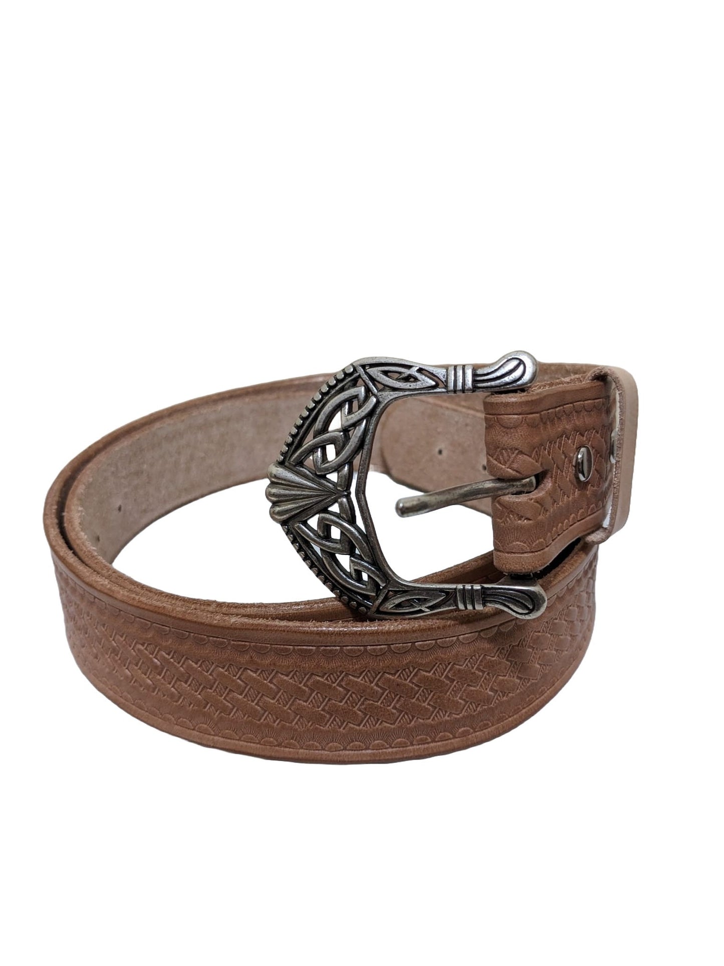 Basketweave Embossed Leather Belt