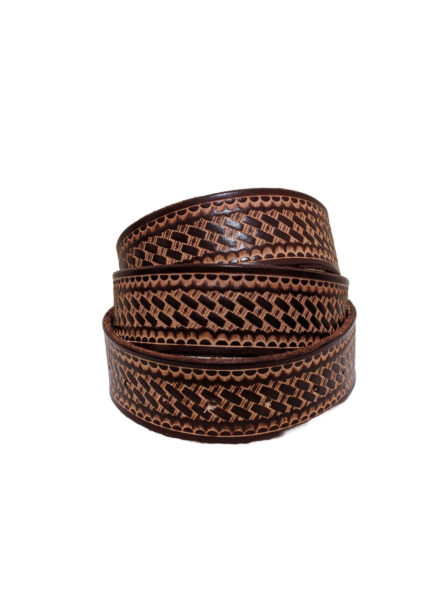 Basketweave Embossed Leather Belt